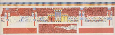 Reproductie van de Menigtescène Fresco, Paleis van Knossos, Minoïsch, c.1500 v.Chr. door Unbekannt Unbekannt